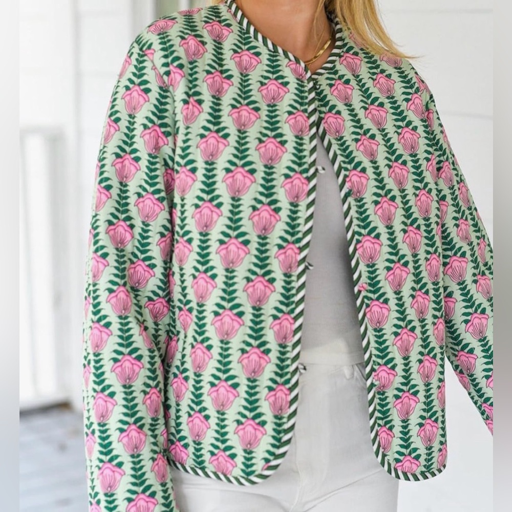 Floral Pink and Green Women's Jacket